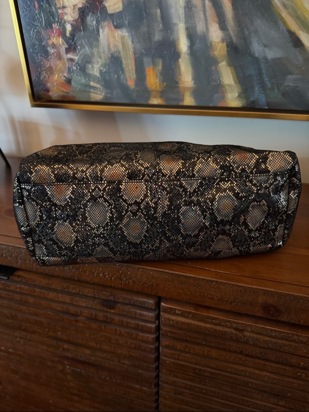 EUC HOBO Sheila Black & Metallic Snakeskin Tote Bag - Picture 3 of 4